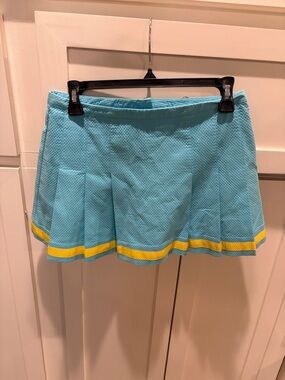 Lilly Pulitzer Aqua Pleated Tennis Skort with Yellow Band